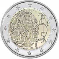 (009) Монета Финляндия 2010 год 2 евро "Национальная валюта 150 лет"  Биметалл  UNC